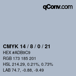 カラーコード: CMYK 14 / 8 / 0 / 21 | qconv.com