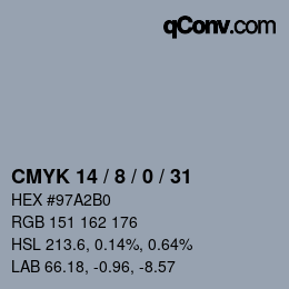 颜色代码: CMYK 14 / 8 / 0 / 31 | qconv.com