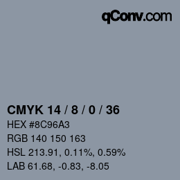 カラーコード: CMYK 14 / 8 / 0 / 36 | qconv.com