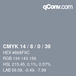 カラーコード: CMYK 14 / 8 / 0 / 39 | qconv.com