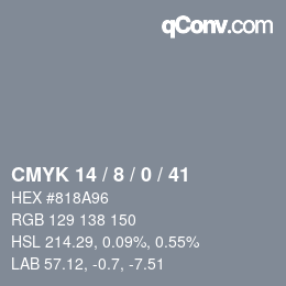 カラーコード: CMYK 14 / 8 / 0 / 41 | qconv.com