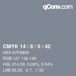 カラーコード: CMYK 14 / 8 / 0 / 42 | qconv.com