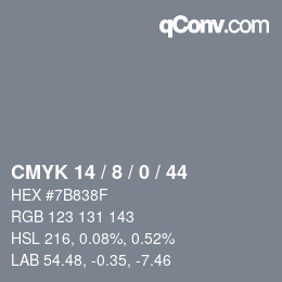 カラーコード: CMYK 14 / 8 / 0 / 44 | qconv.com