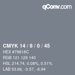 颜色代码: CMYK 14 / 8 / 0 / 45 | qconv.com