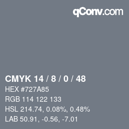 カラーコード: CMYK 14 / 8 / 0 / 48 | qconv.com