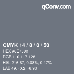 カラーコード: CMYK 14 / 8 / 0 / 50 | qconv.com
