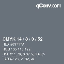 カラーコード: CMYK 14 / 8 / 0 / 52 | qconv.com