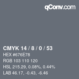 颜色代码: CMYK 14 / 8 / 0 / 53 | qconv.com