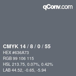 カラーコード: CMYK 14 / 8 / 0 / 55 | qconv.com