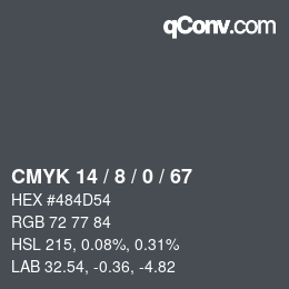 カラーコード: CMYK 14 / 8 / 0 / 67 | qconv.com