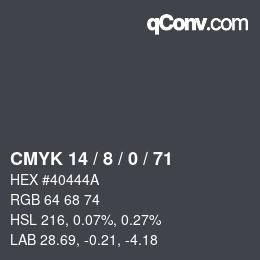 カラーコード: CMYK 14 / 8 / 0 / 71 | qconv.com