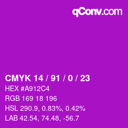 Color code: CMYK 14 / 91 / 0 / 23 | qconv.com