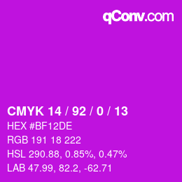 カラーコード: CMYK 14 / 92 / 0 / 13 | qconv.com