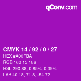 颜色代码: CMYK 14 / 92 / 0 / 27 | qconv.com