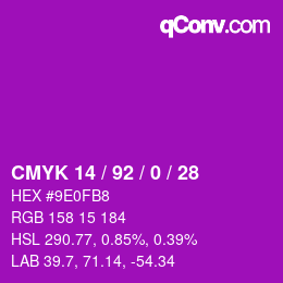 カラーコード: CMYK 14 / 92 / 0 / 28 | qconv.com