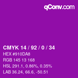 カラーコード: CMYK 14 / 92 / 0 / 34 | qconv.com