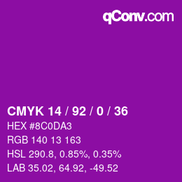 カラーコード: CMYK 14 / 92 / 0 / 36 | qconv.com
