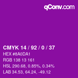Color code: CMYK 14 / 92 / 0 / 37 | qconv.com