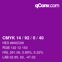 Color code: CMYK 14 / 92 / 0 / 40 | qconv.com