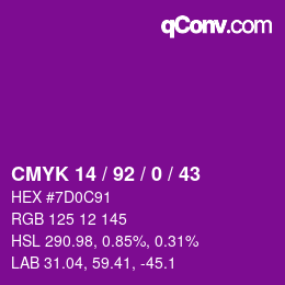 カラーコード: CMYK 14 / 92 / 0 / 43 | qconv.com