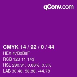 颜色代码: CMYK 14 / 92 / 0 / 44 | qconv.com