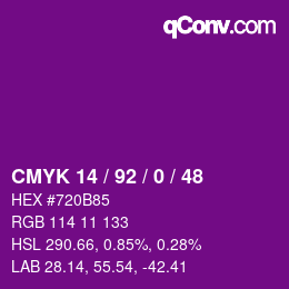 カラーコード: CMYK 14 / 92 / 0 / 48 | qconv.com
