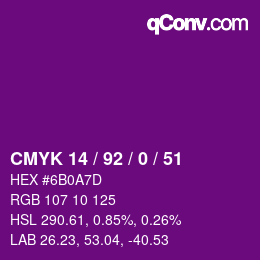 カラーコード: CMYK 14 / 92 / 0 / 51 | qconv.com