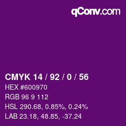 Color code: CMYK 14 / 92 / 0 / 56 | qconv.com