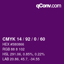 Color code: CMYK 14 / 92 / 0 / 60 | qconv.com
