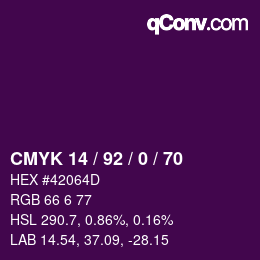 Color code: CMYK 14 / 92 / 0 / 70 | qconv.com