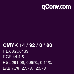 カラーコード: CMYK 14 / 92 / 0 / 80 | qconv.com