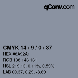 カラーコード: CMYK 14 / 9 / 0 / 37 | qconv.com