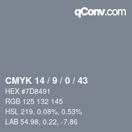 カラーコード: CMYK 14 / 9 / 0 / 43 | qconv.com