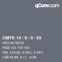 Color code: CMYK 14 / 9 / 0 / 53 | qconv.com