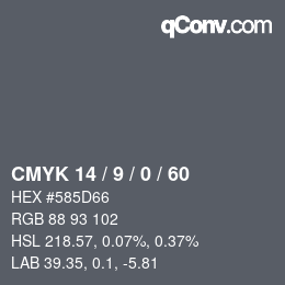 颜色代码: CMYK 14 / 9 / 0 / 60 | qconv.com