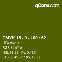 Color code: CMYK 15 / 0 / 100 / 62 | qconv.com