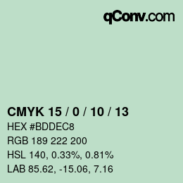 颜色代码: CMYK 15 / 0 / 10 / 13 | qconv.com