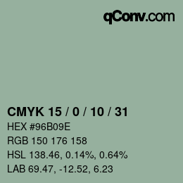 カラーコード: CMYK 15 / 0 / 10 / 31 | qconv.com