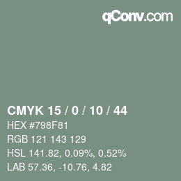 颜色代码: CMYK 15 / 0 / 10 / 44 | qconv.com