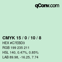 カラーコード: CMYK 15 / 0 / 10 / 8 | qconv.com
