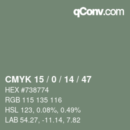 カラーコード: CMYK 15 / 0 / 14 / 47 | qconv.com
