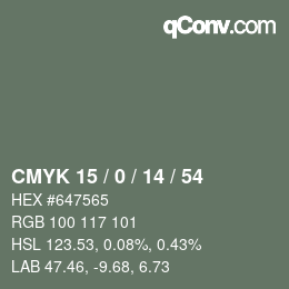 Color code: CMYK 15 / 0 / 14 / 54 | qconv.com