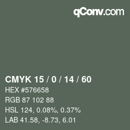 Color code: CMYK 15 / 0 / 14 / 60 | qconv.com