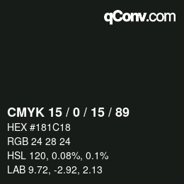 Farbcode: CMYK 15 / 0 / 15 / 89 | qconv.com