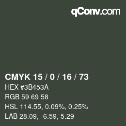 カラーコード: CMYK 15 / 0 / 16 / 73 | qconv.com