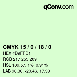 カラーコード: CMYK 15 / 0 / 18 / 0 | qconv.com