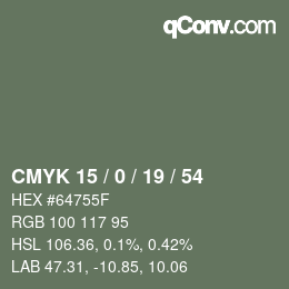 カラーコード: CMYK 15 / 0 / 19 / 54 | qconv.com