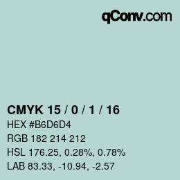 Color code: CMYK 15 / 0 / 1 / 16 | qconv.com