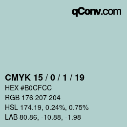 Farbcode: CMYK 15 / 0 / 1 / 19 | qconv.com