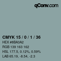 カラーコード: CMYK 15 / 0 / 1 / 36 | qconv.com